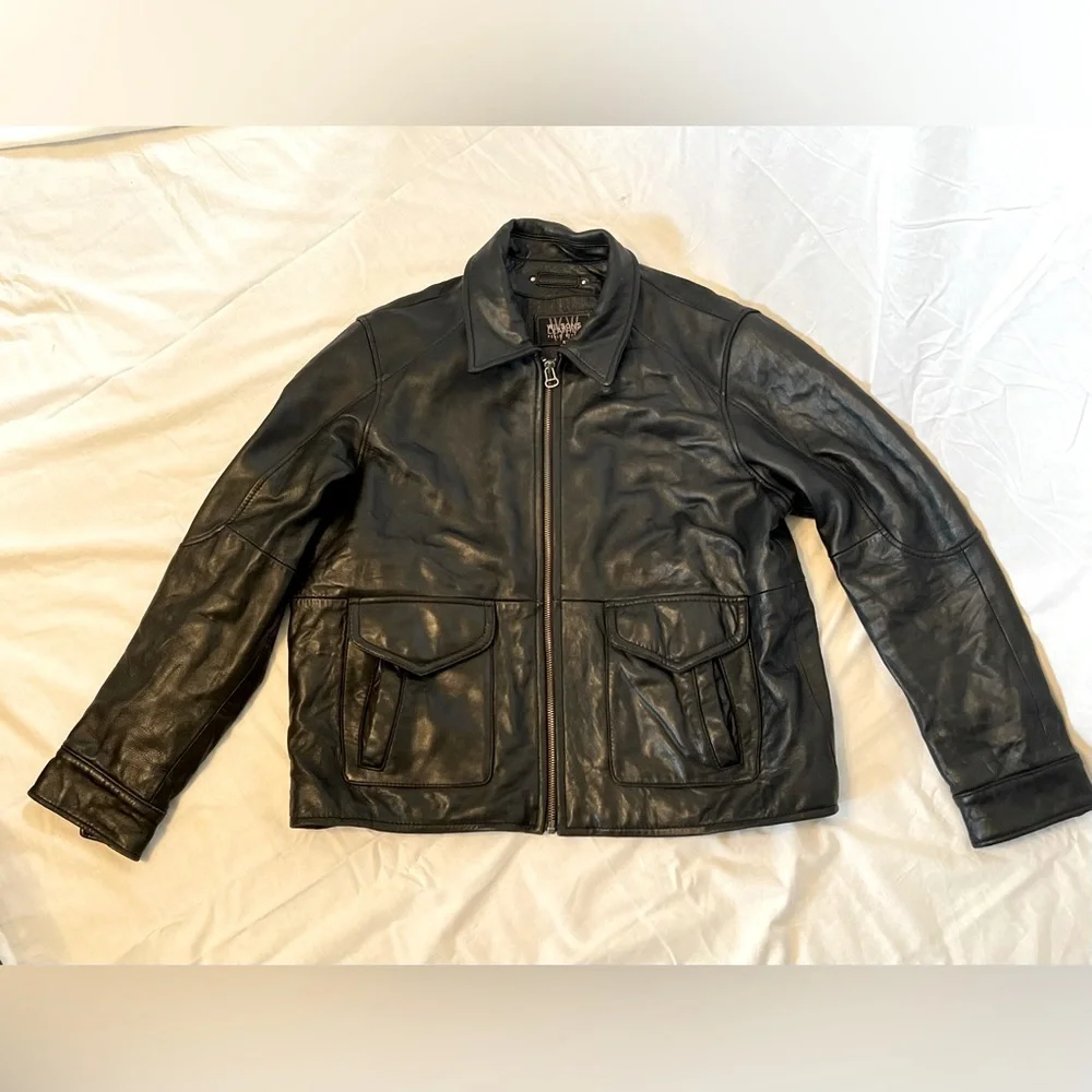 Wilsons Leather Jacket Extra Large Black Mens Full Zip Motorcycle Thinsulate - Picture 3 of 5